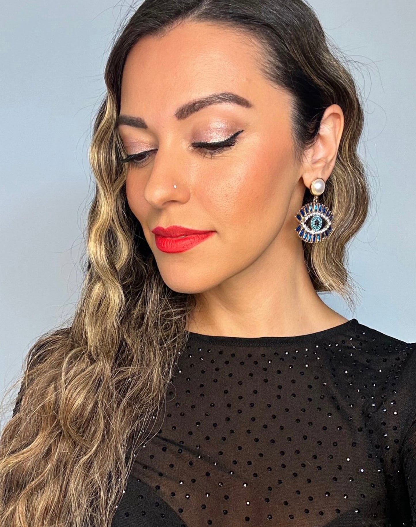 Evil Eye Diamond Inlaid Pearl Earrings