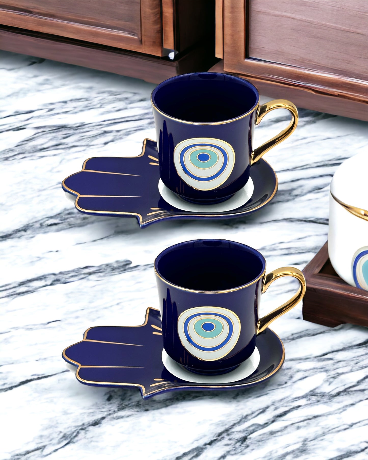 Turkish Evil Eye Cup with Saucer in Blue