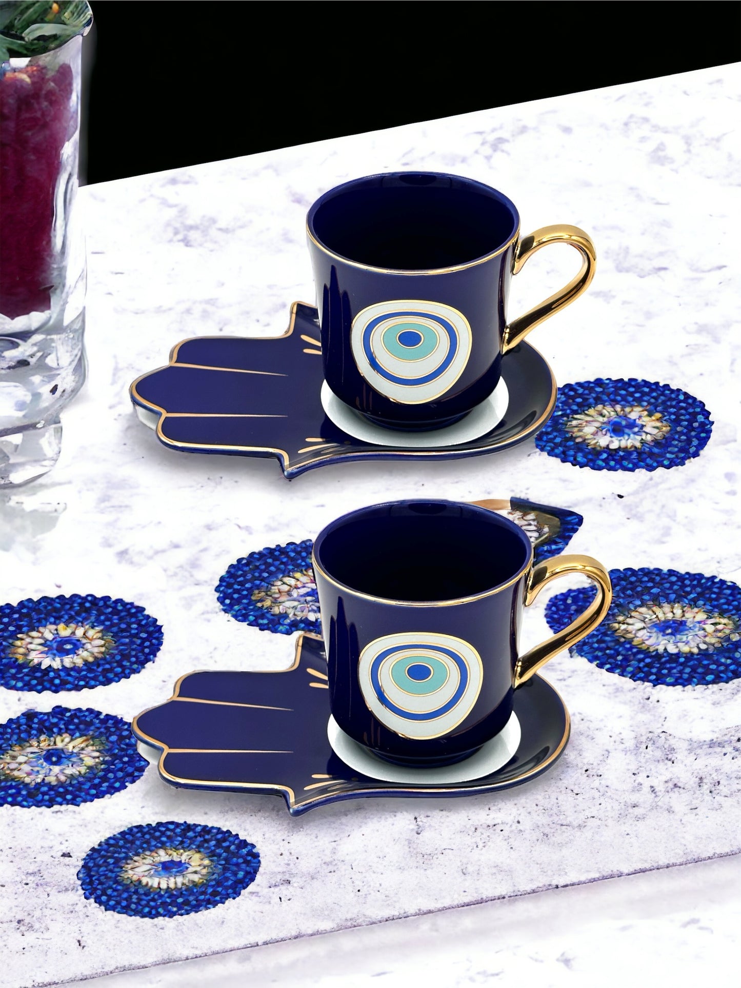 Saucer Set with Hamsa Hand