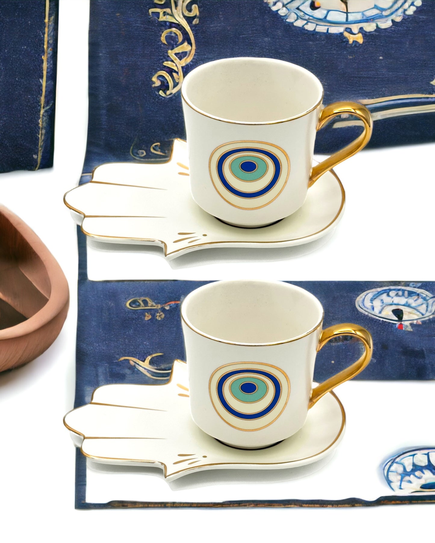 Evil Eye Saucer Set with Hamsa Hand