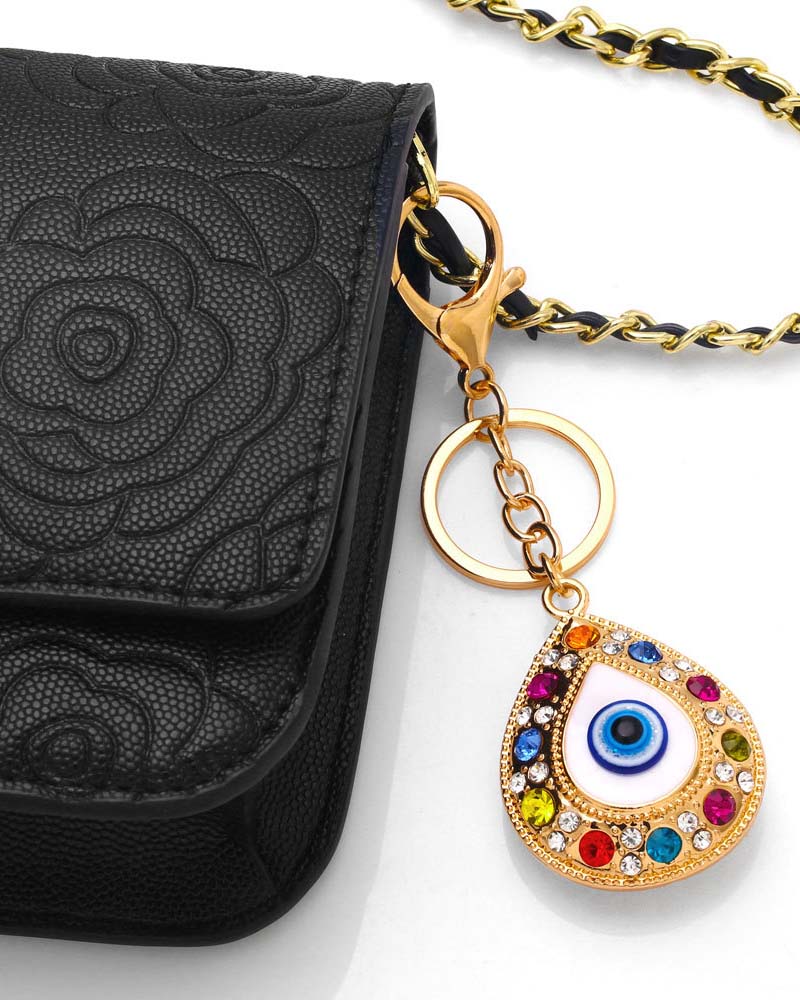 Evil Eye multi-color keychain in gold color