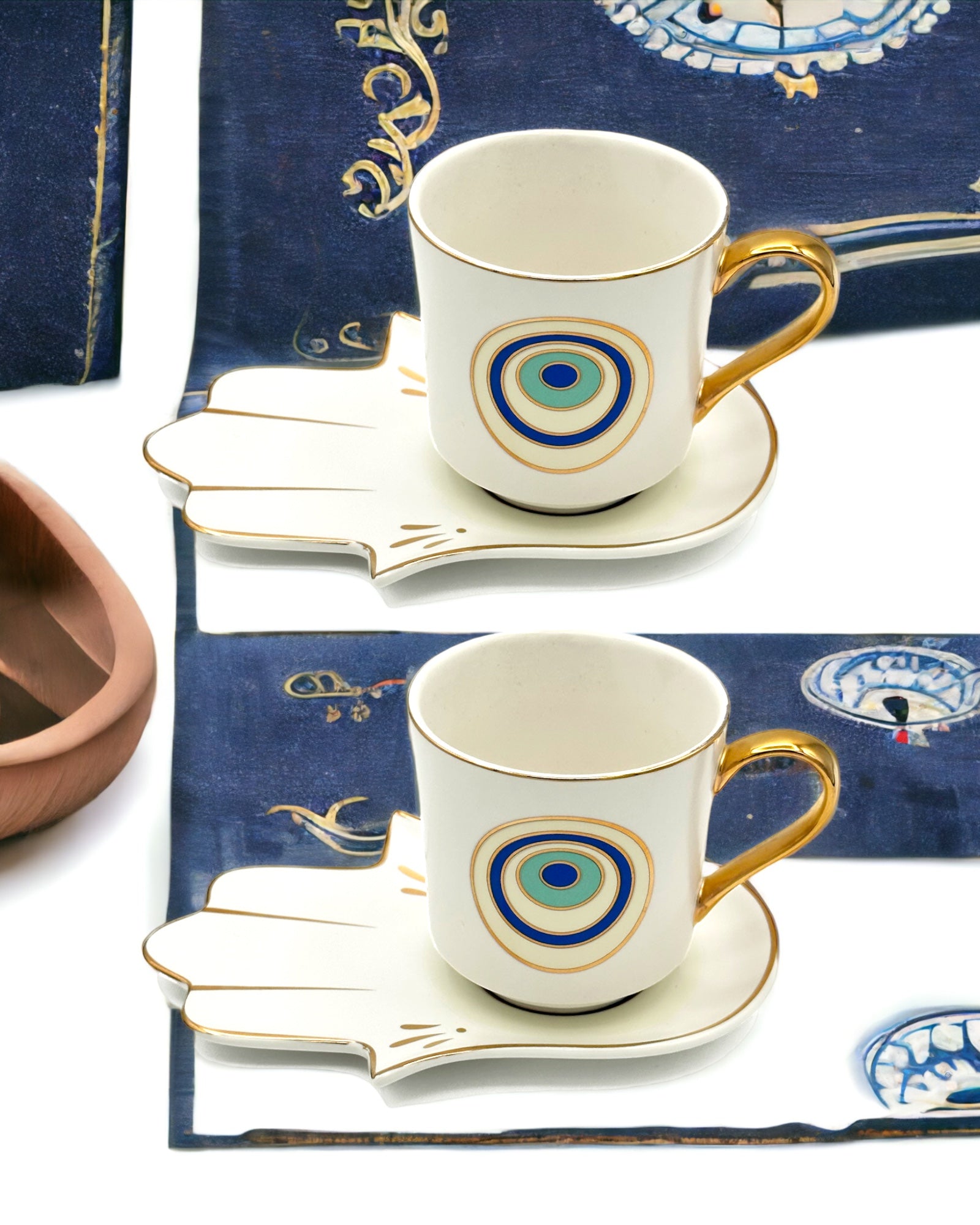 Evil Eye Saucer Set with Hamsa Hand 