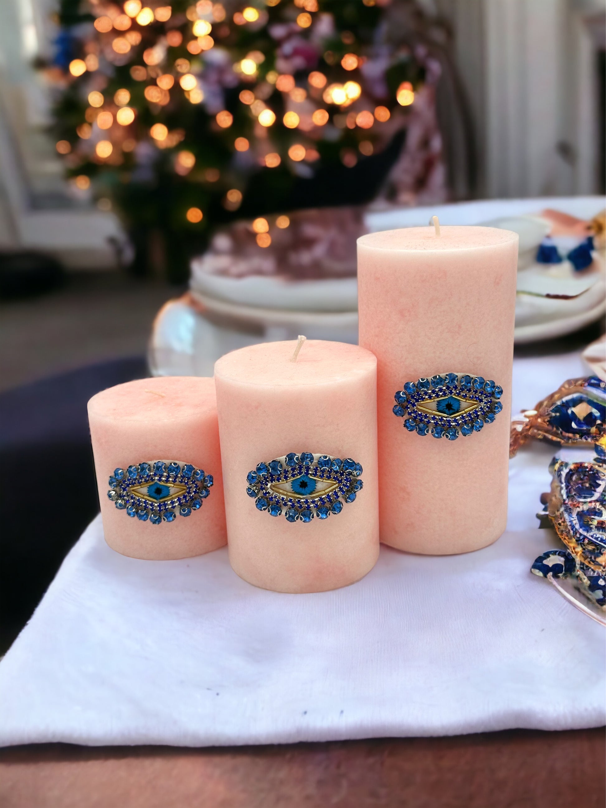 Unscented set of 3 evil eye candles