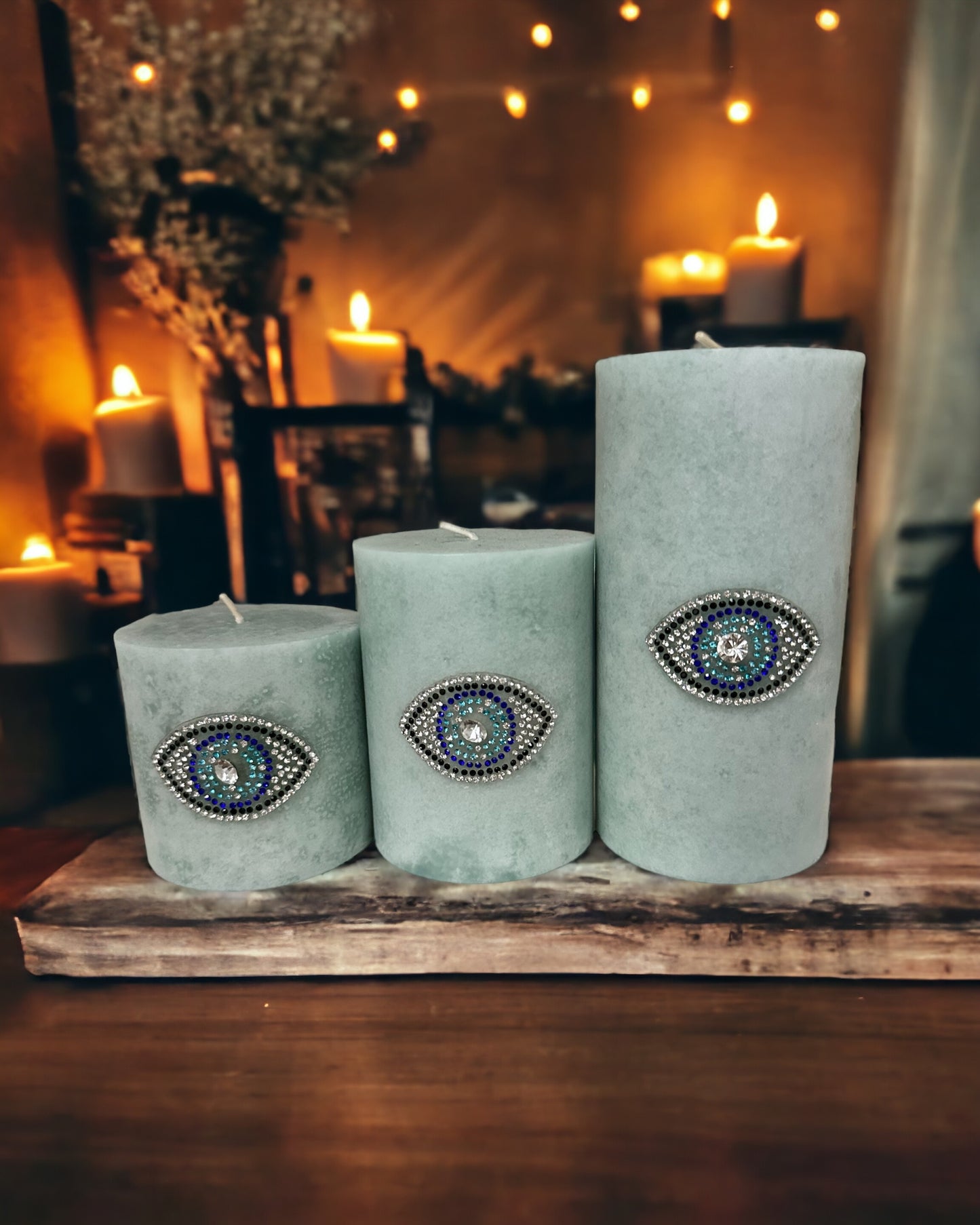 Customized Evil Eye Candles in green