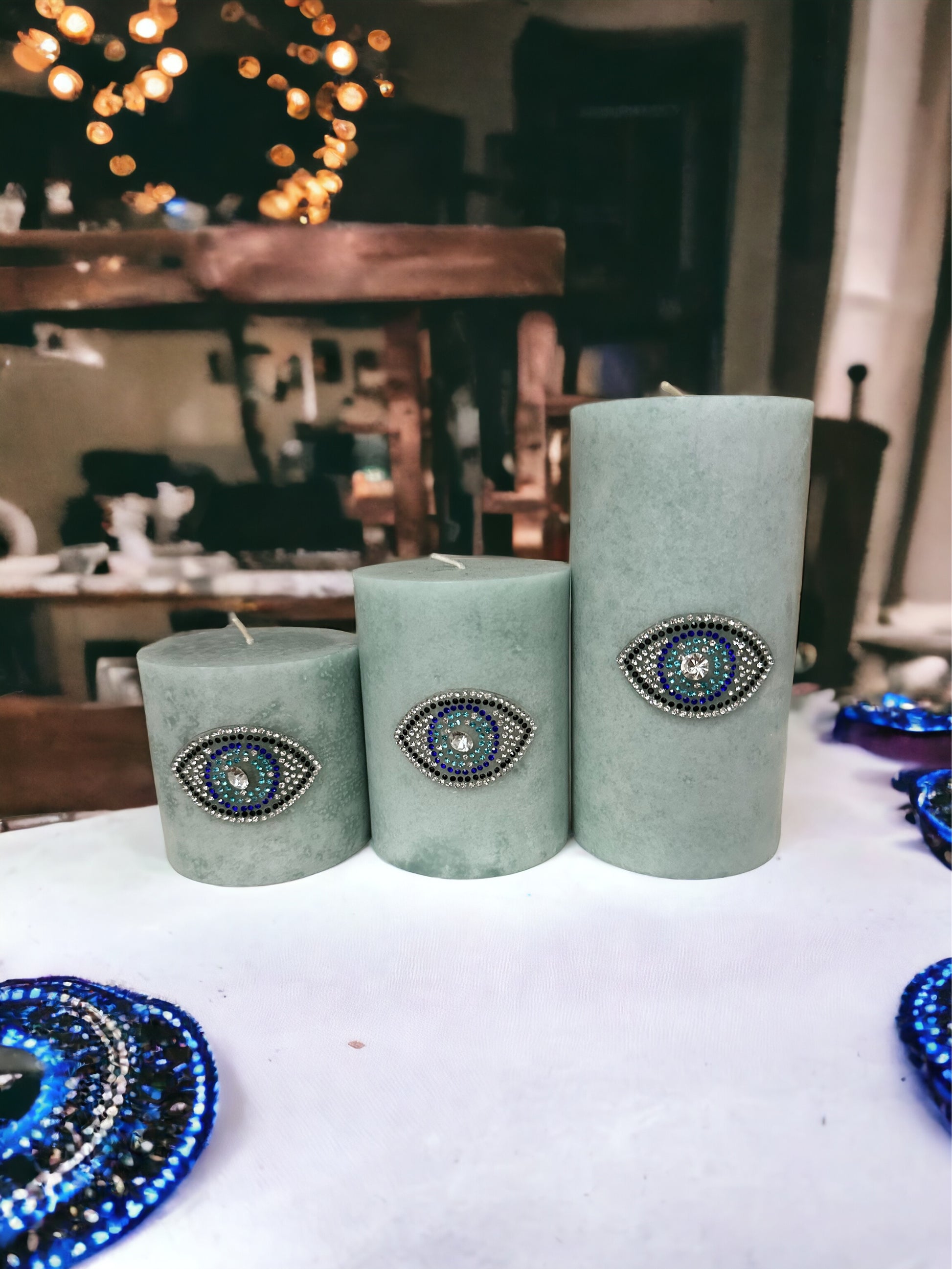 Unscented set of 3 Evil Eye Candles