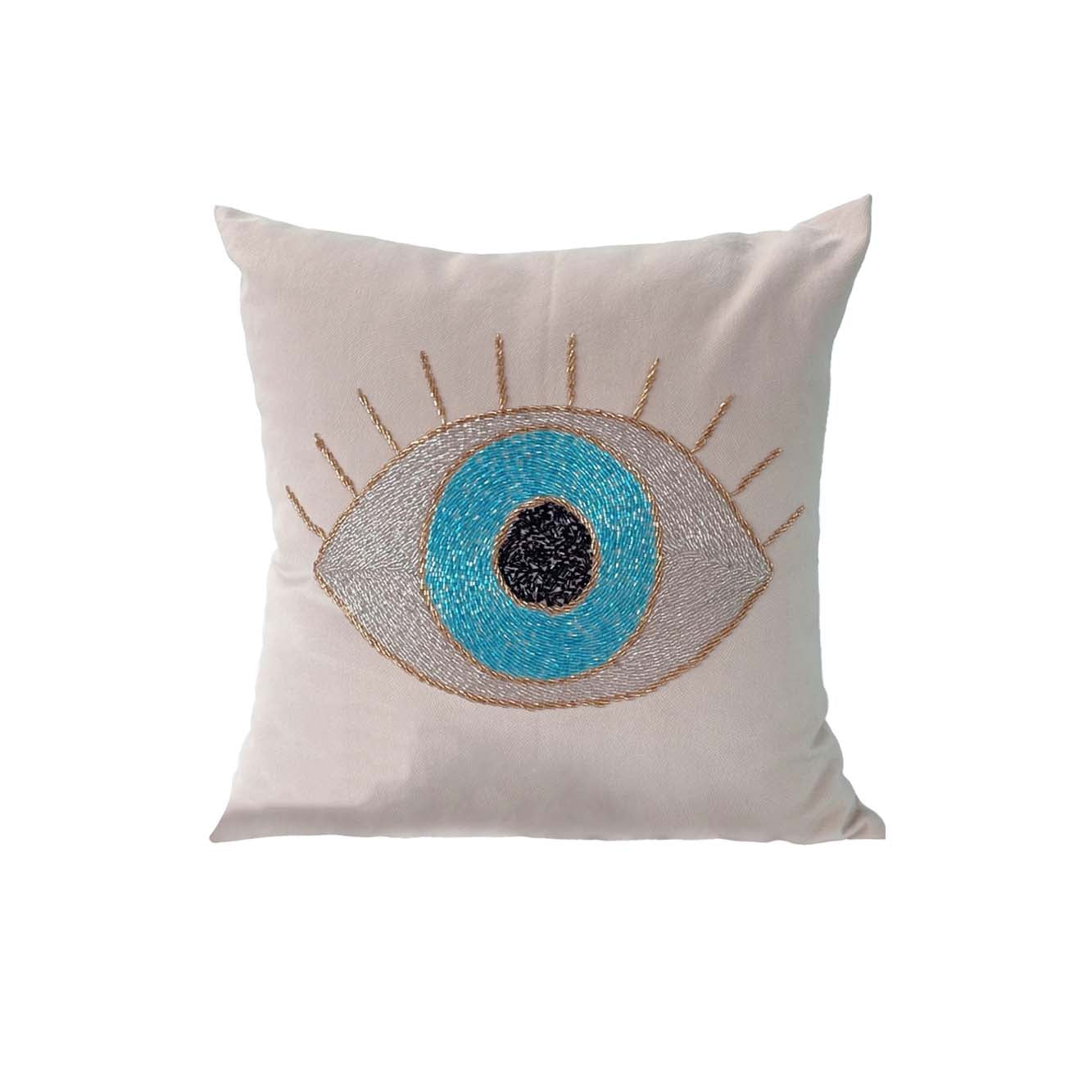 Handmade Evil Eye Pillow Cover with Beadings