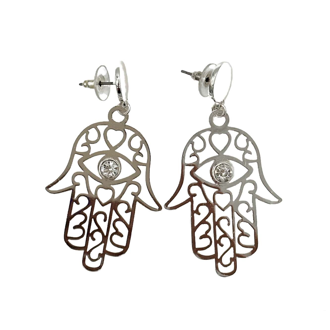 Hamsa Drop Earrings | Silver