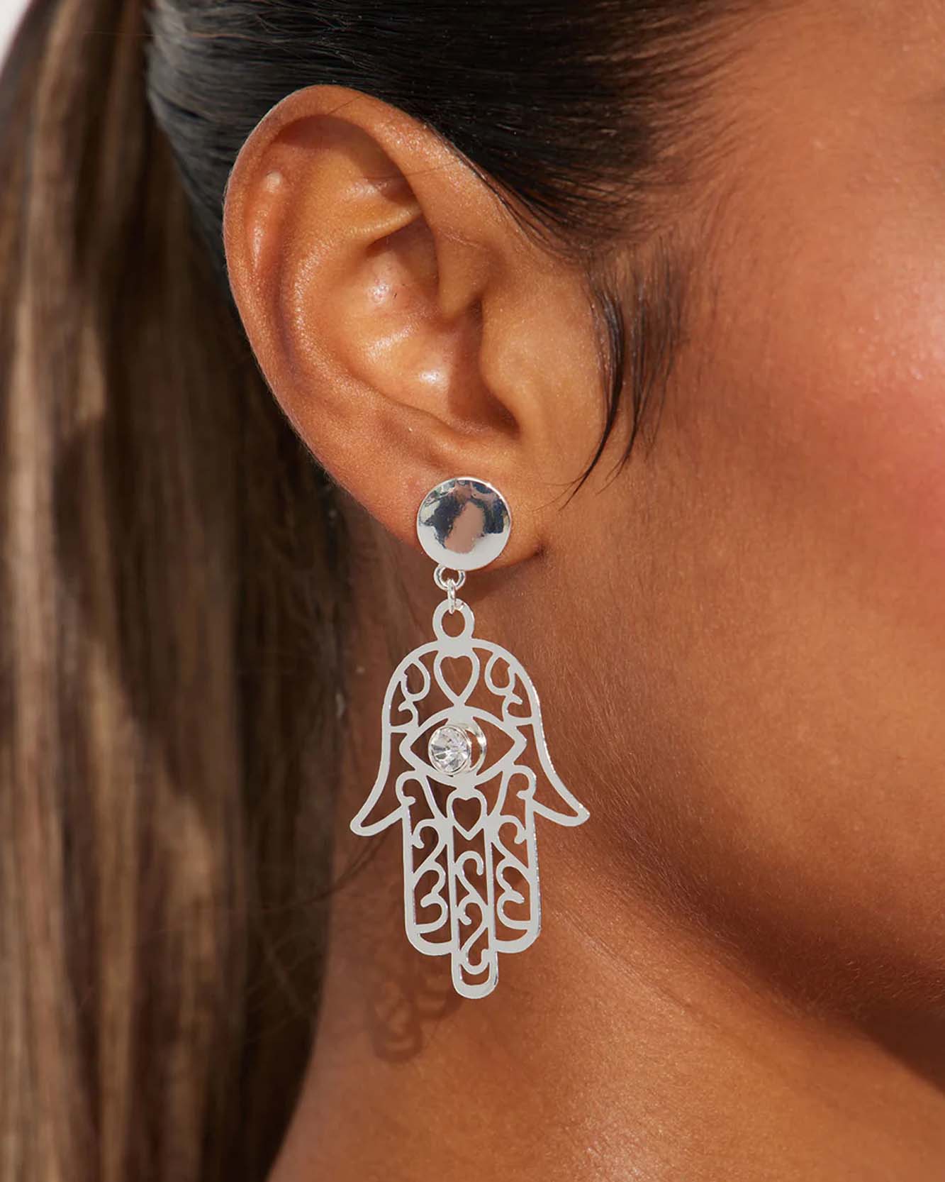 Hamsa Drop Earrings | Silver