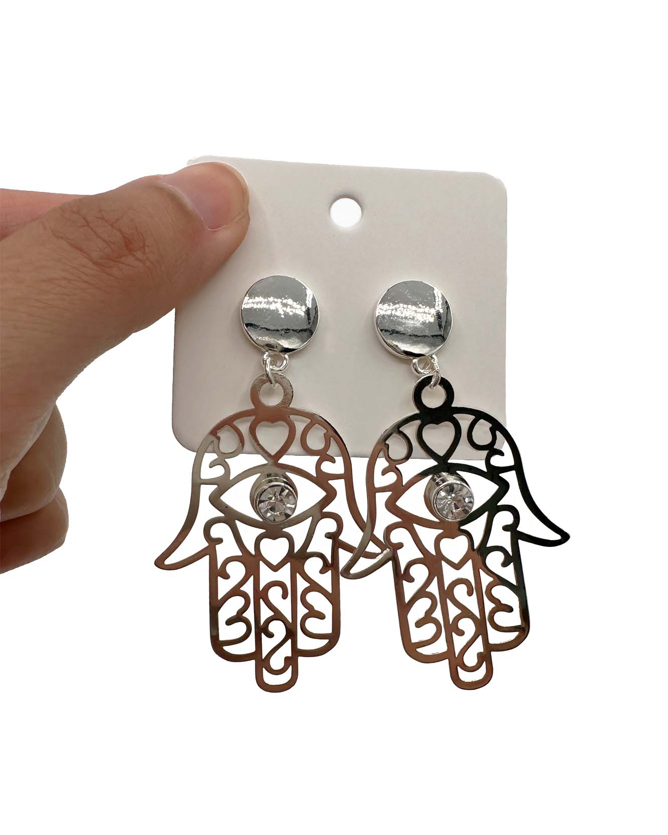 Hamsa Drop Earrings | Silver