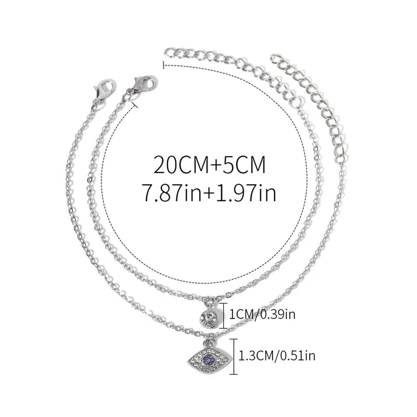 Silver Evil Eye Anklet, 1 set